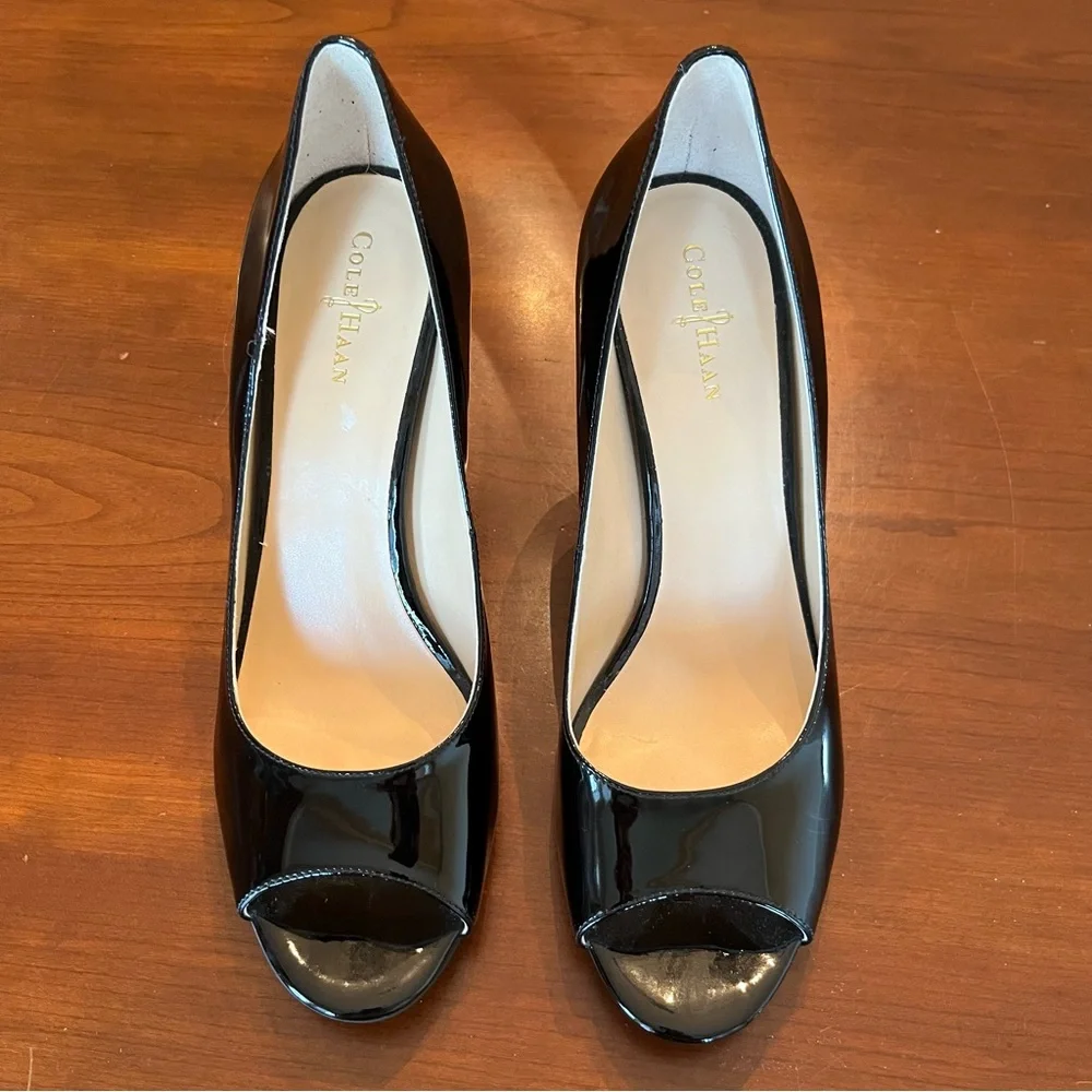 Cole Haan Heels Air Lainey Black Patent Peep Toe Pump Ladies dress shoes 7.5 B